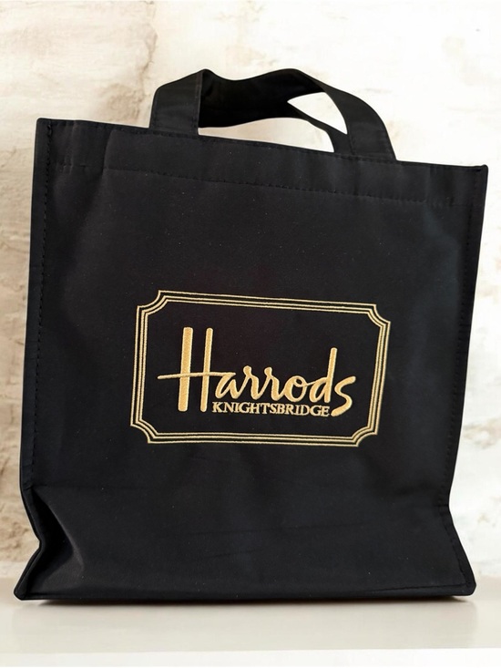 Harrods Handbags - Harrods Nylon Tote Bag 10x10 Gold Embossed Logo Shopper Travel Bag
